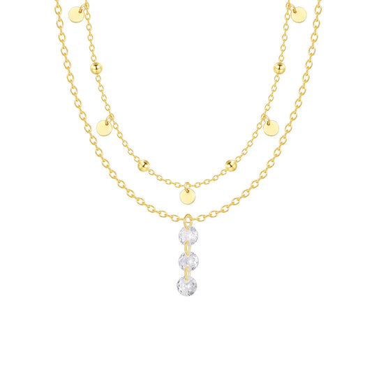 Stackable Tiny Disc Necklace And Diamond Double Necklace