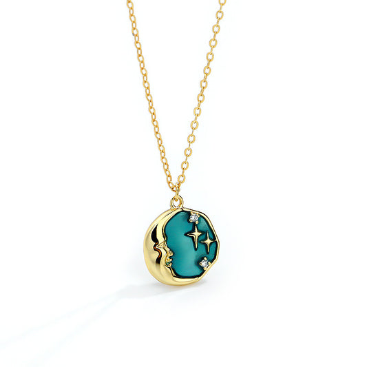Green Moon Star Coin Necklace
