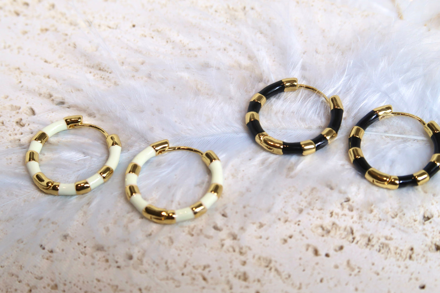 Black Enamel Stripe Hoop Earrings