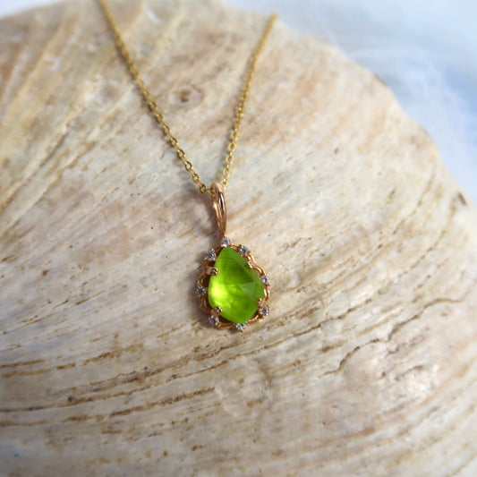 Natural Peridot Drop Charm Necklace