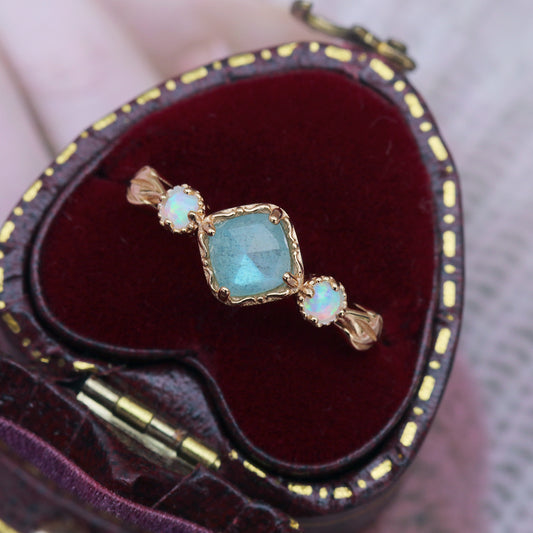 Natural Labradorite And Opal Ring