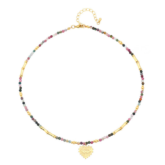 Rainbow Tourmaline Beaded Heart Necklace