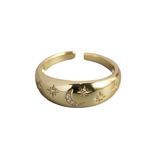 Moon Star Engraved Gold Ring