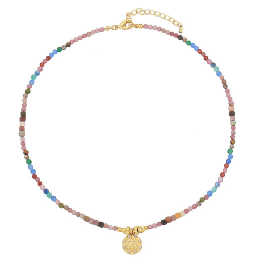 Rainbow Tourmaline Coin Necklace