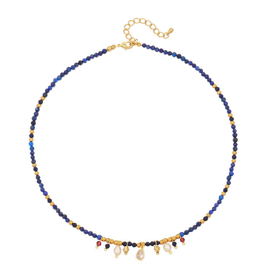Lapis Pearls Beaded Necklace