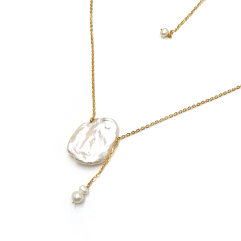 Gold Baroque Lariat Necklace