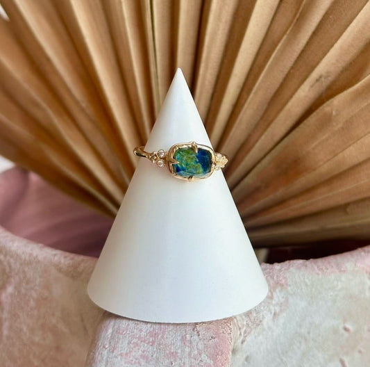 18K Gold Vermeil Natural Chrysocolla Ring