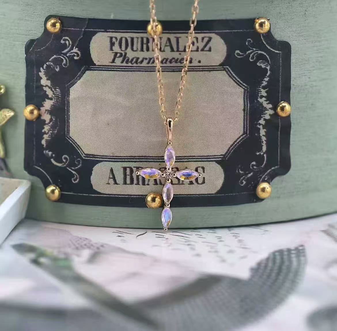 Moonstone Cross Pendant Necklace